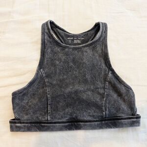 Aerie Yoga Distressed Black Gray Charcoal Crop Top Sports Bra Medium